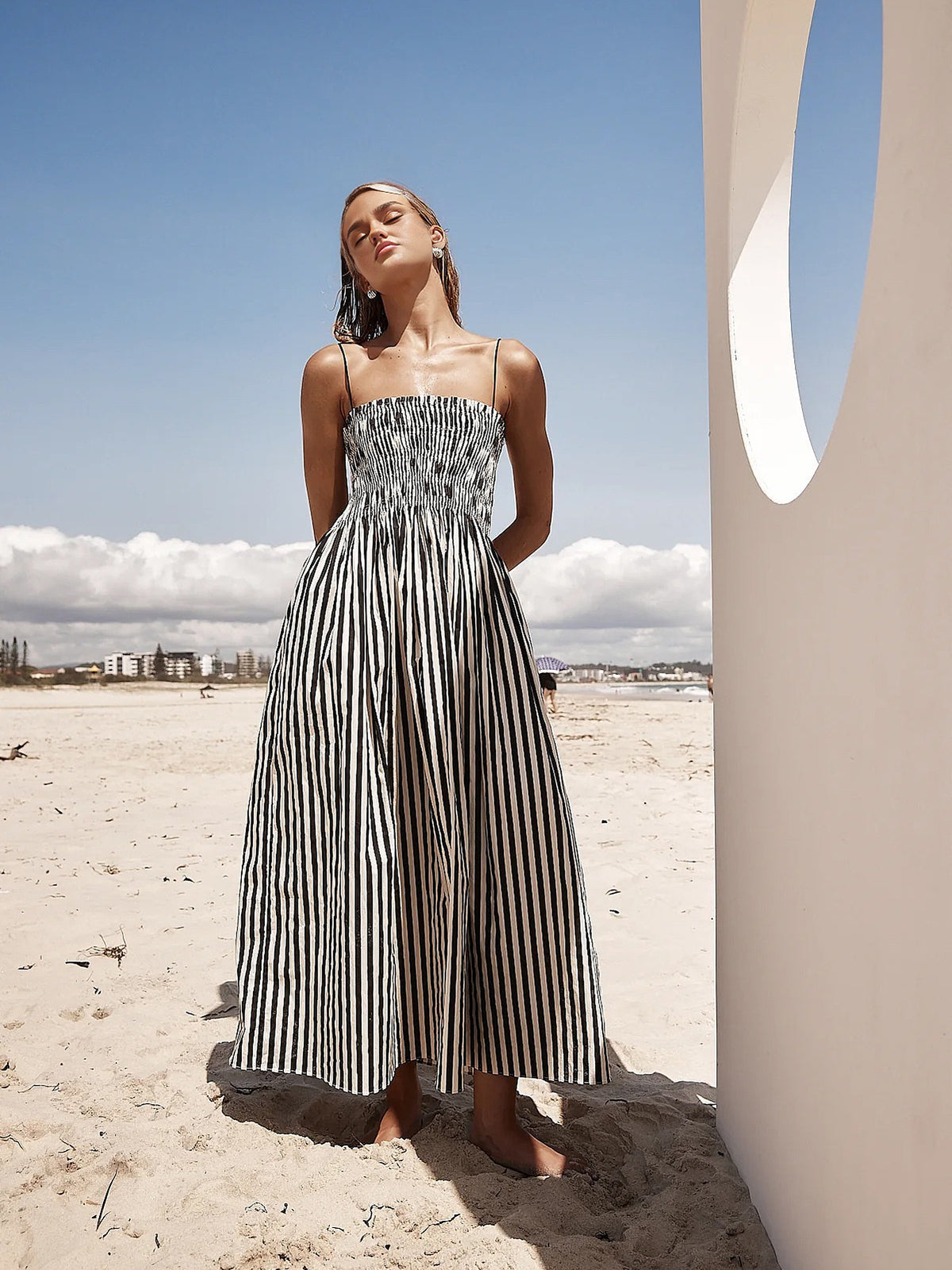 Coco mouwloze prinstripe maxi jurk