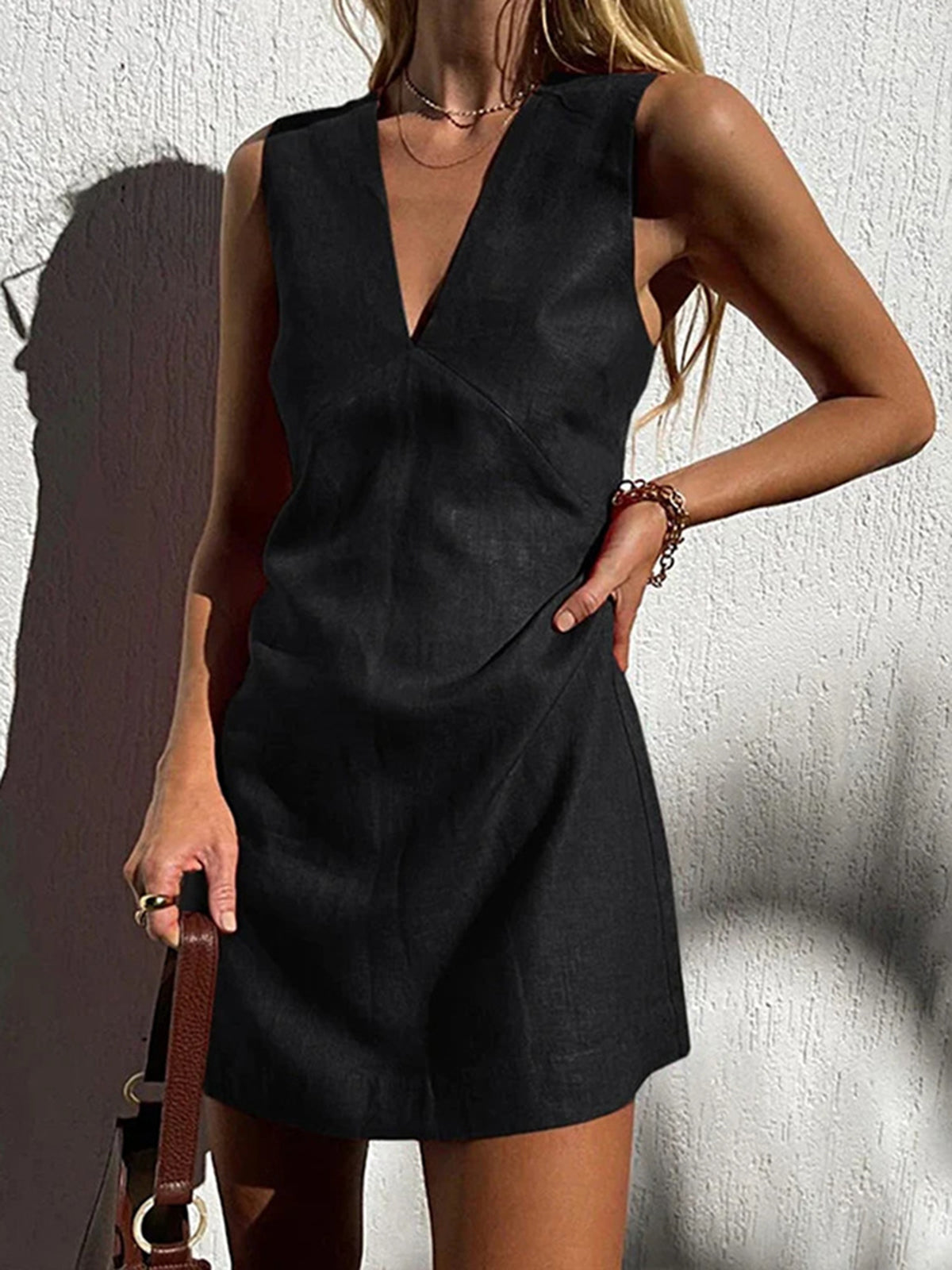 Natural cotton linen mini dress