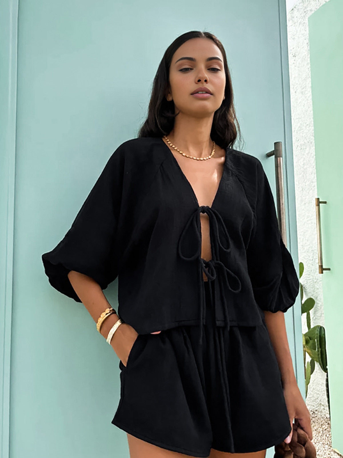 SummerChic luxury cotton short set