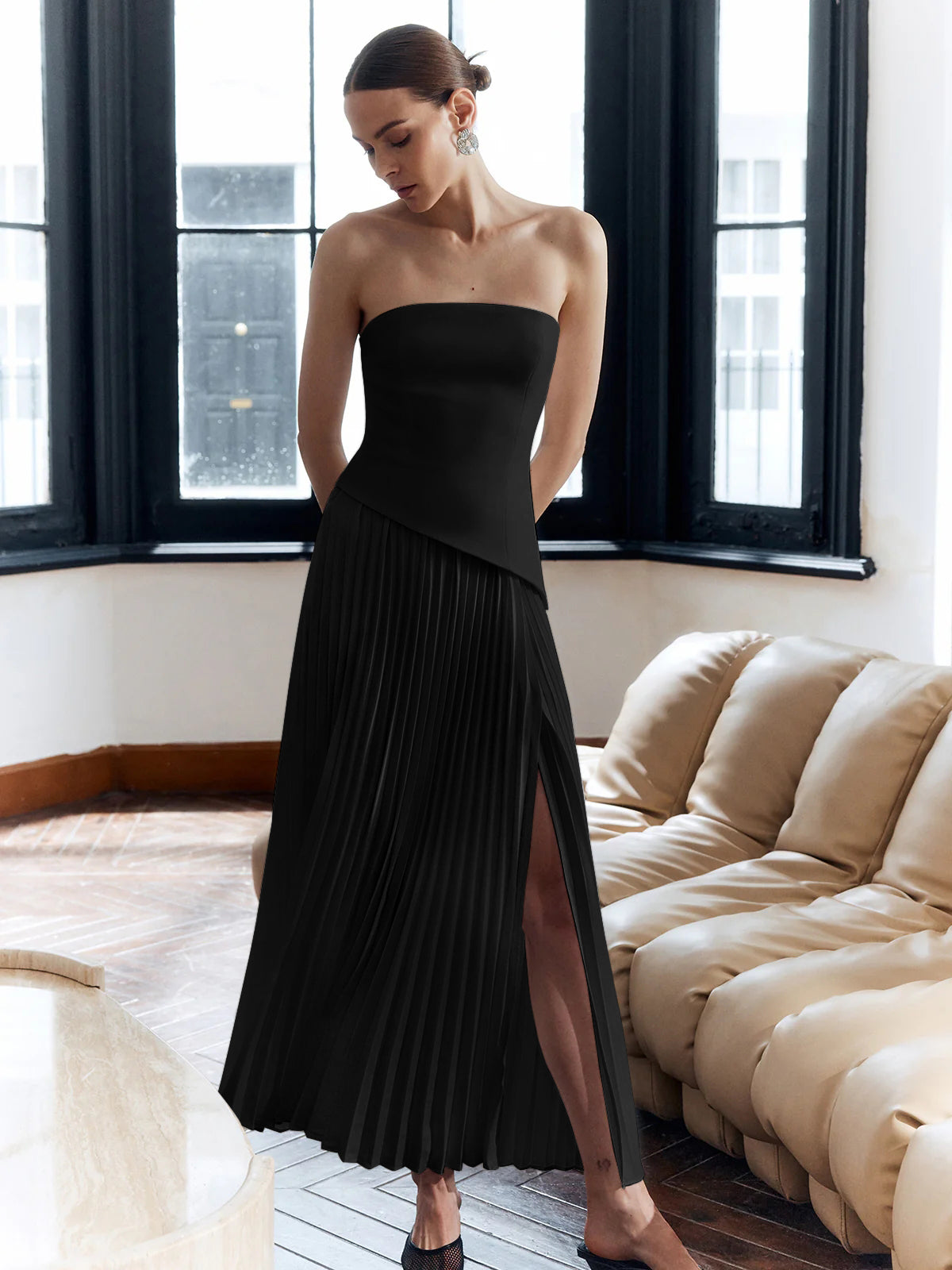 Sculpted pleated dress