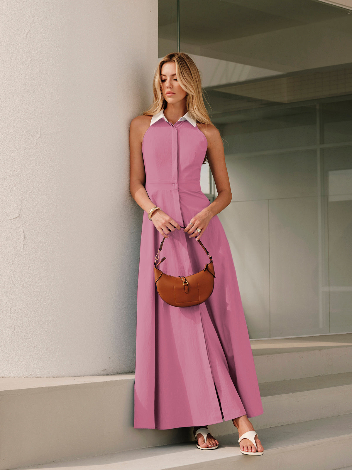 Eleganza Mouwloze Jurk met Knoopsluiting