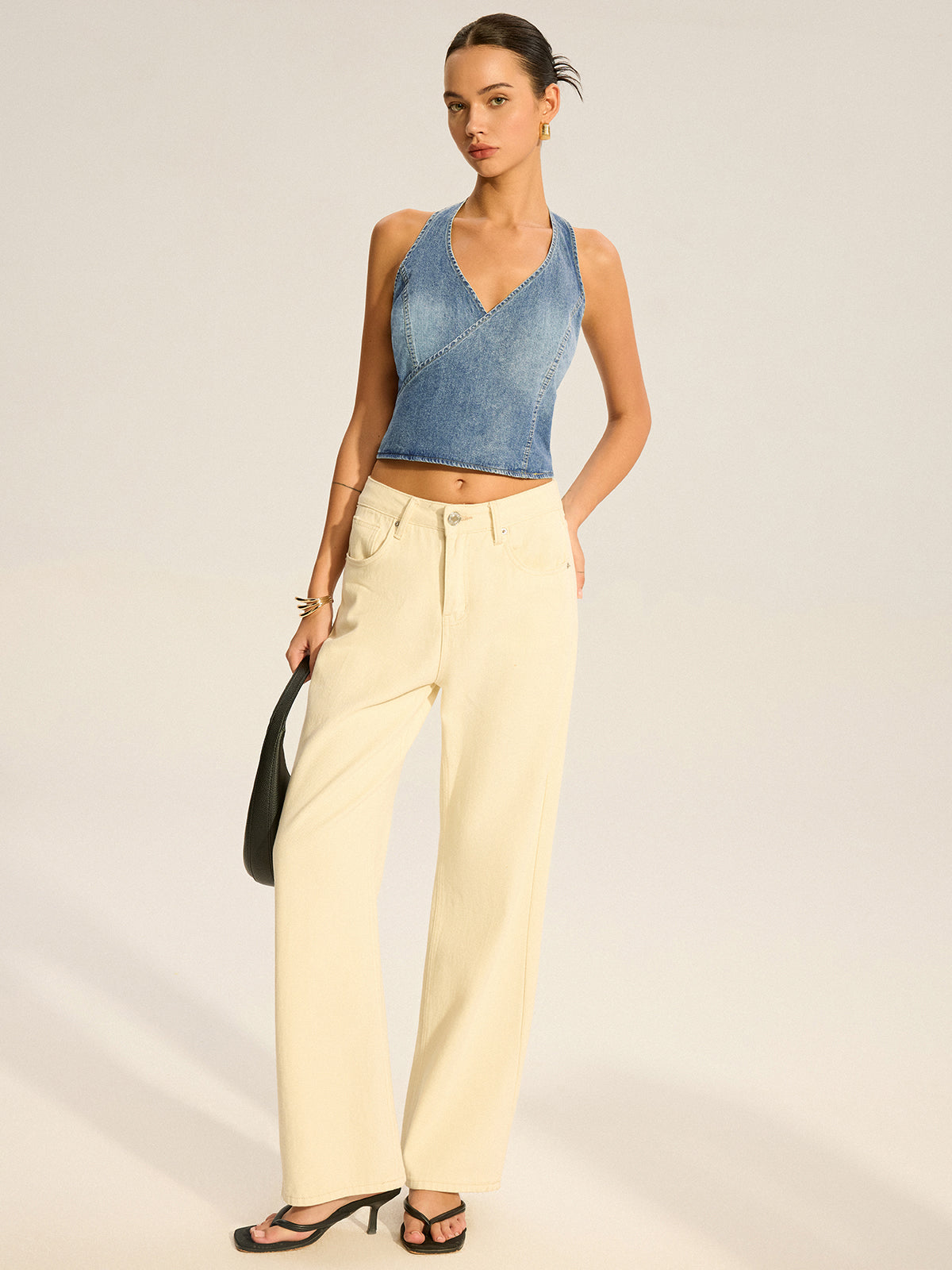 Denim halter wikkeltop