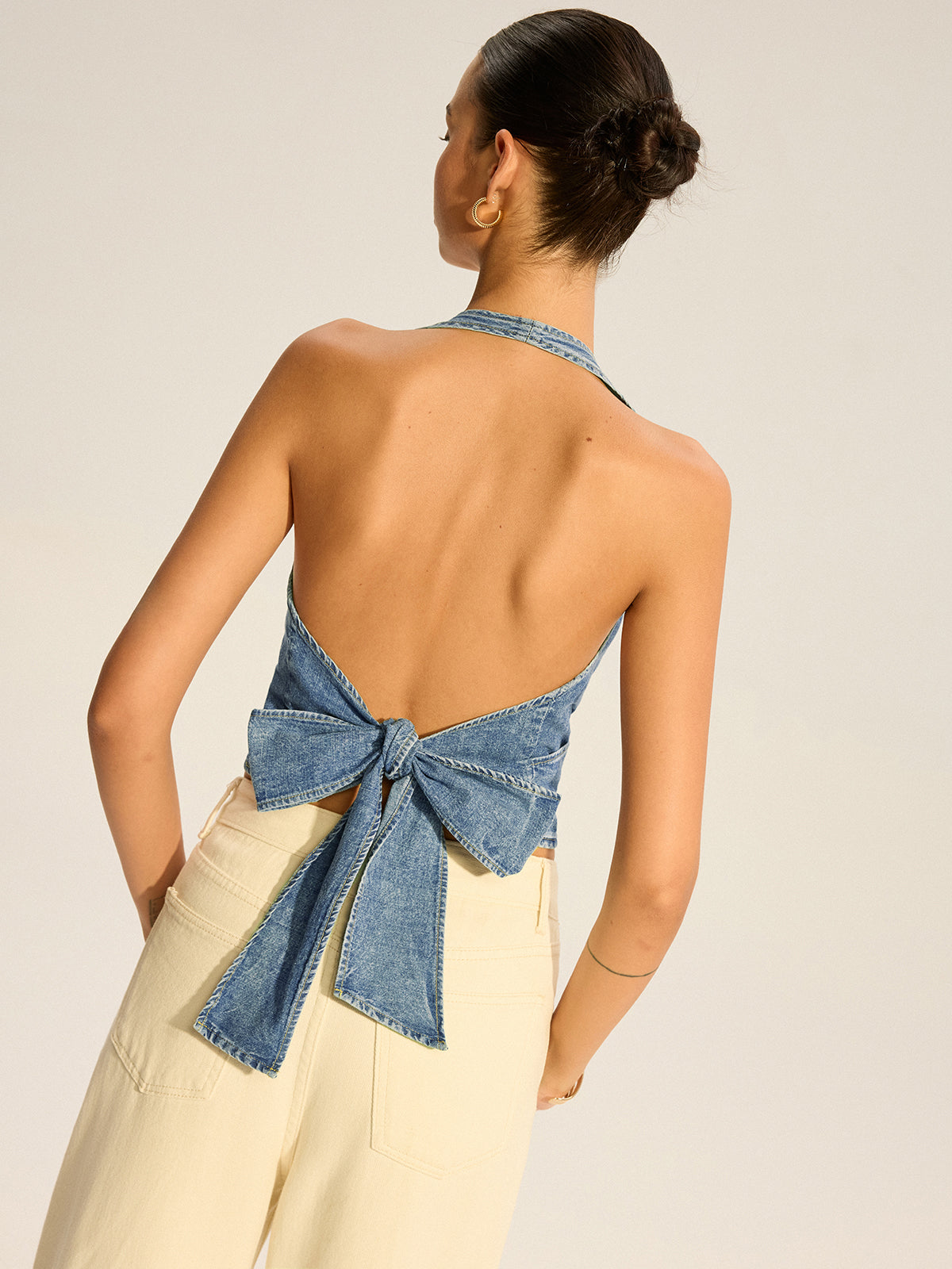 Denim halter wikkeltop