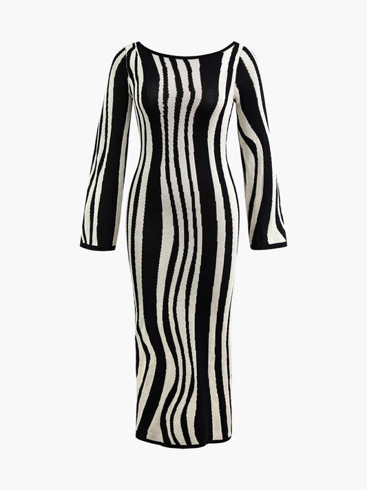 Elegante stijlvolle gebreide maxi jurk