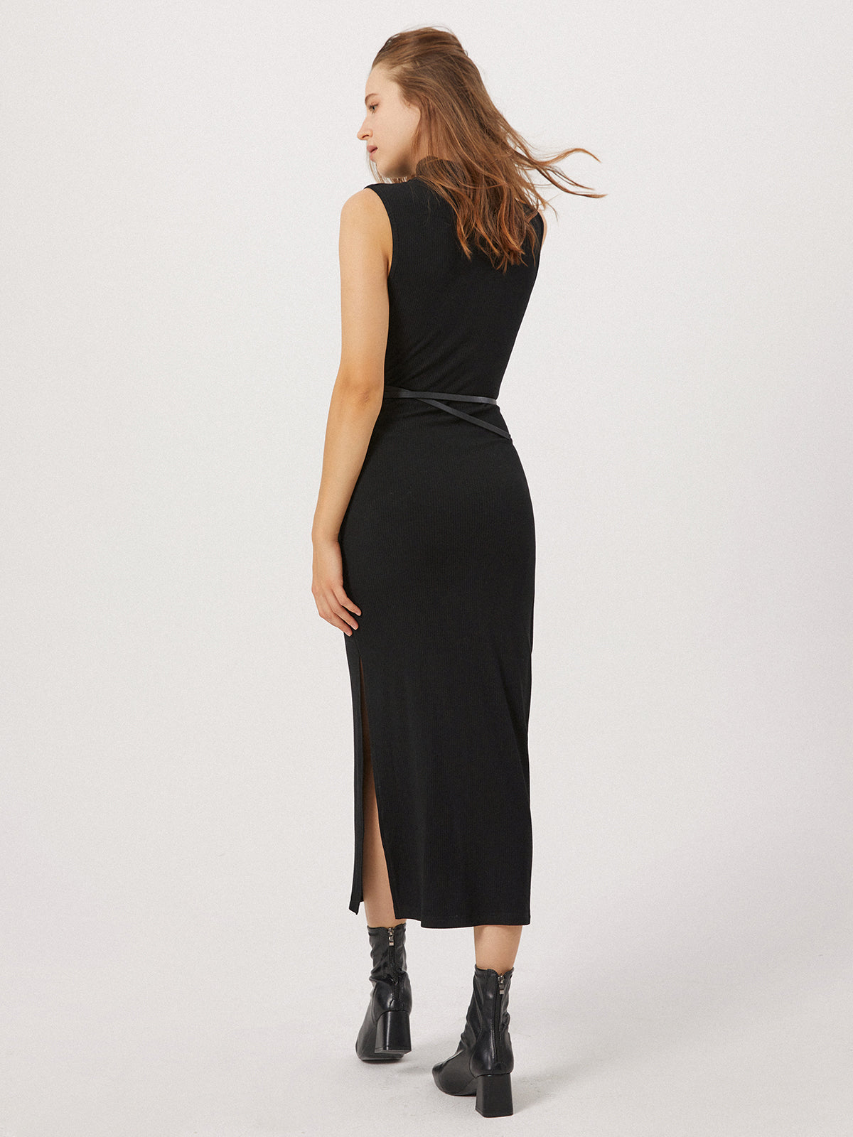 Eleganza maxi jurk met colkraag en beensplit