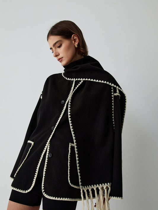 Nova contrasting coat with luxurious scarf 