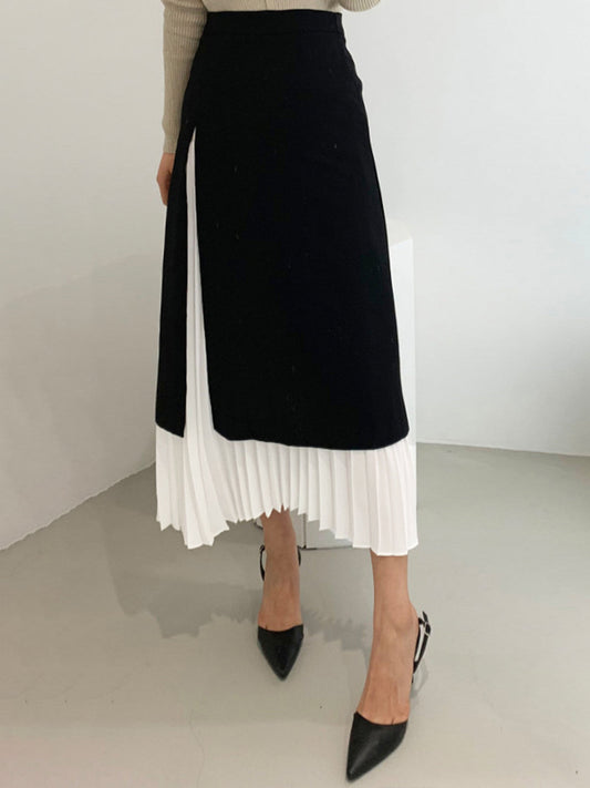 Eleganza stylish two-tone pleated maxi skirt 