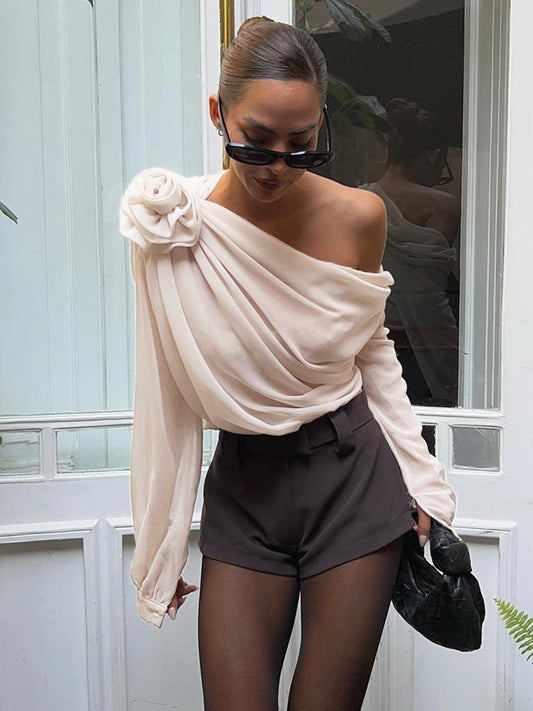 Etoile airy chiffon one shoulder blouse 