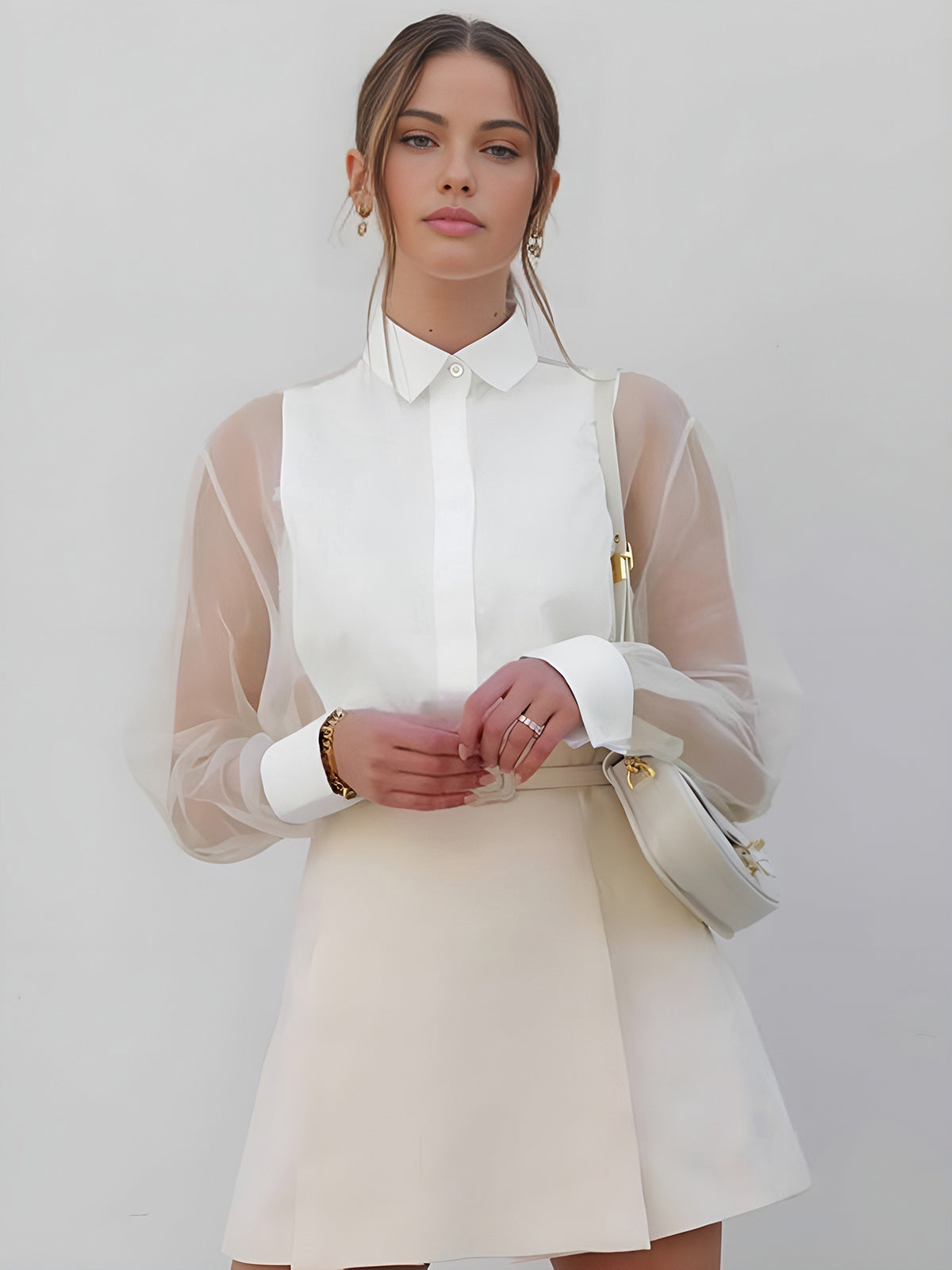 Chic silhouette elegant organza blouse 