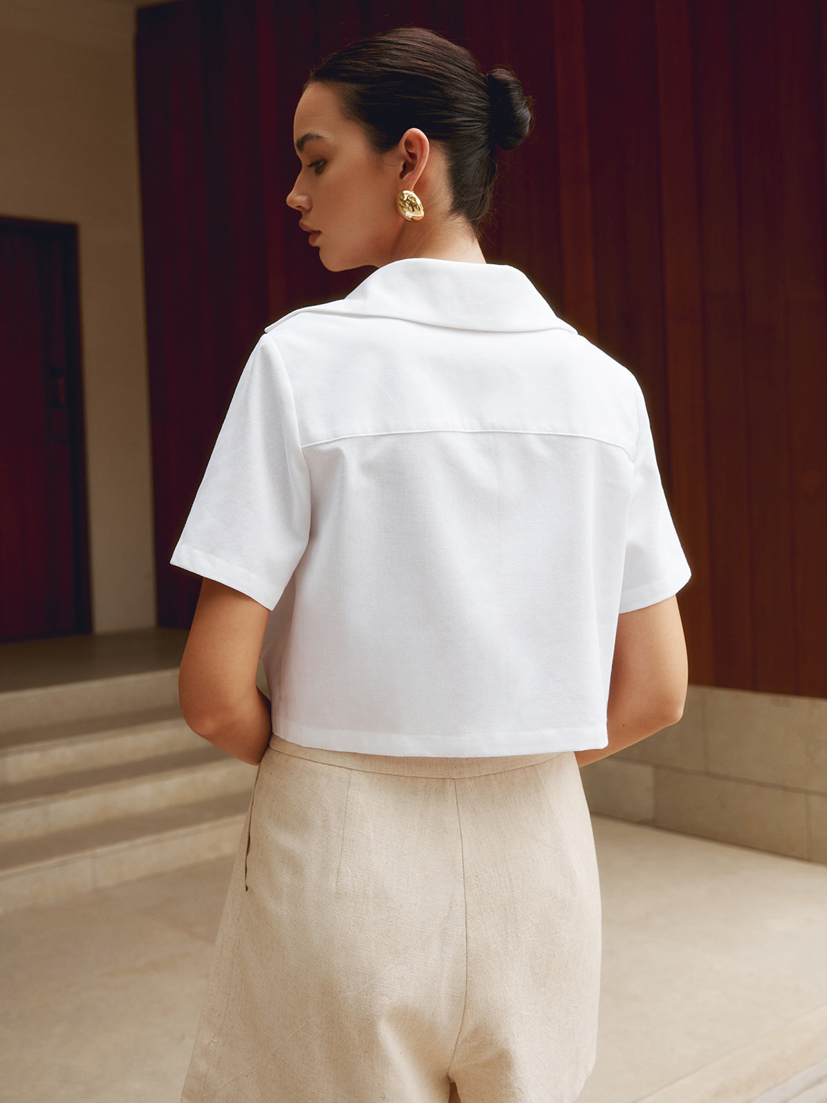 Purefabric luchtige katoen & linnen crop blouse