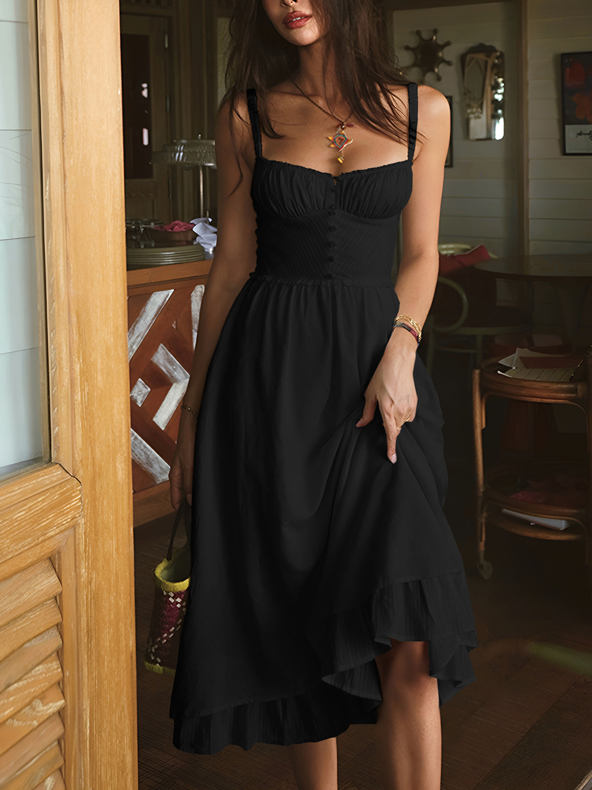 Bella midi dress with ruffle hem 