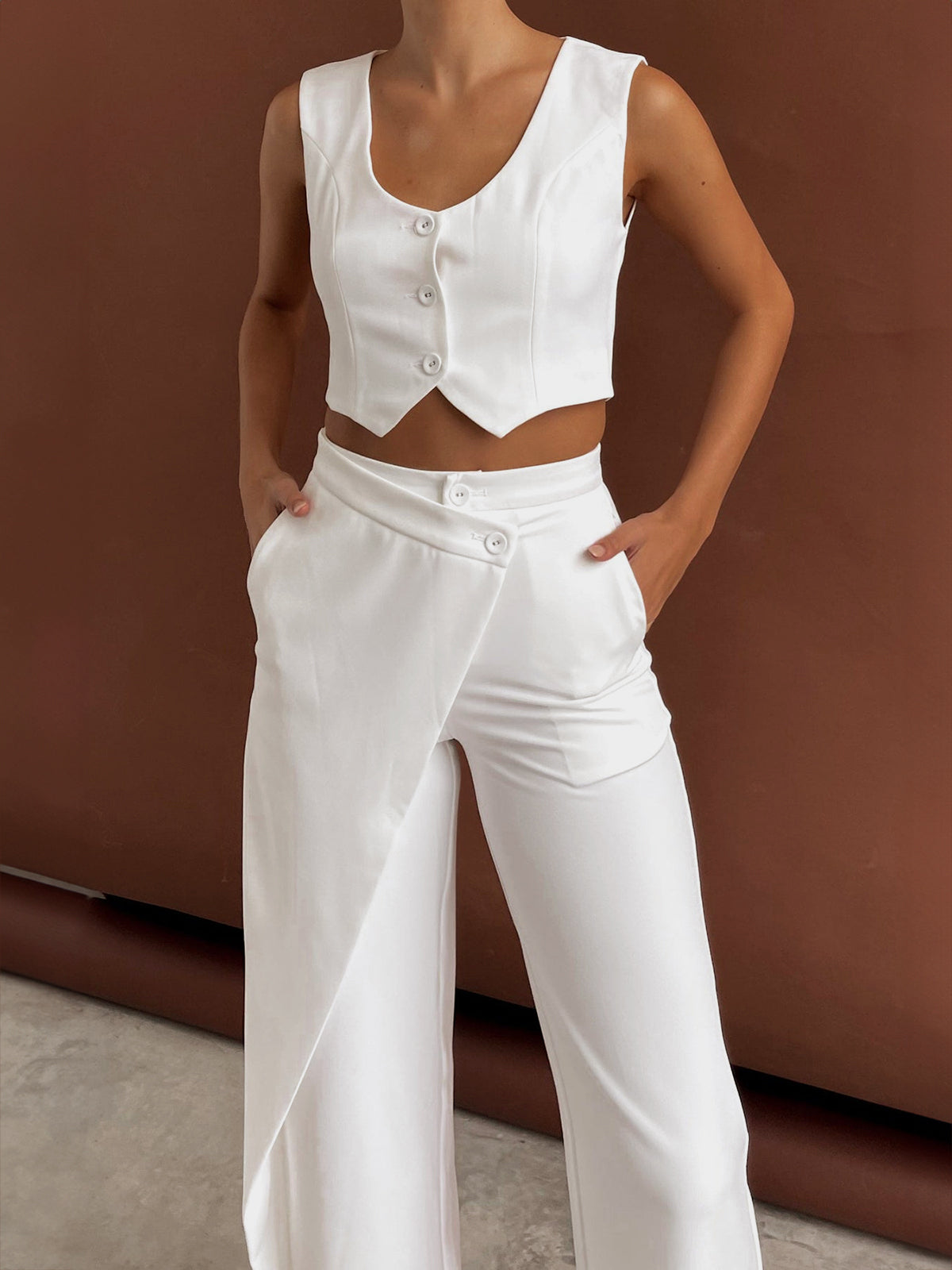 Eleganza stylish plain trouser set 