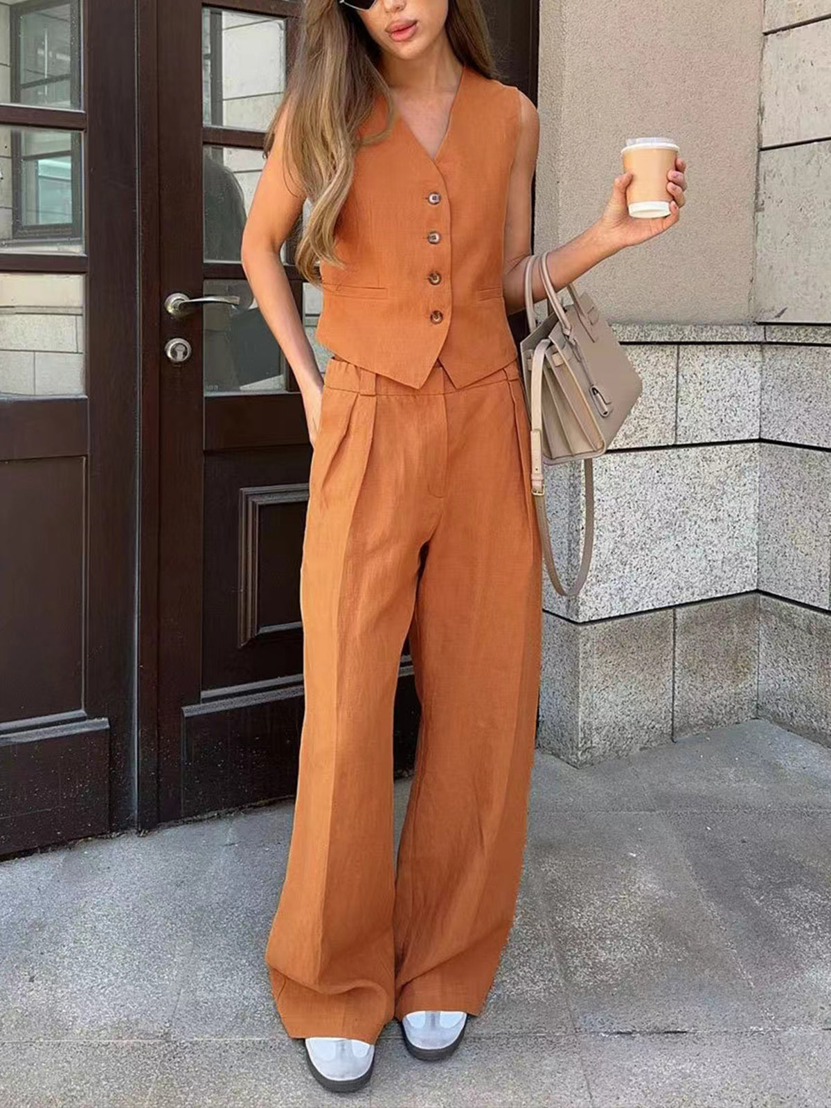 NaturEase airy cotton-linen trouser set 