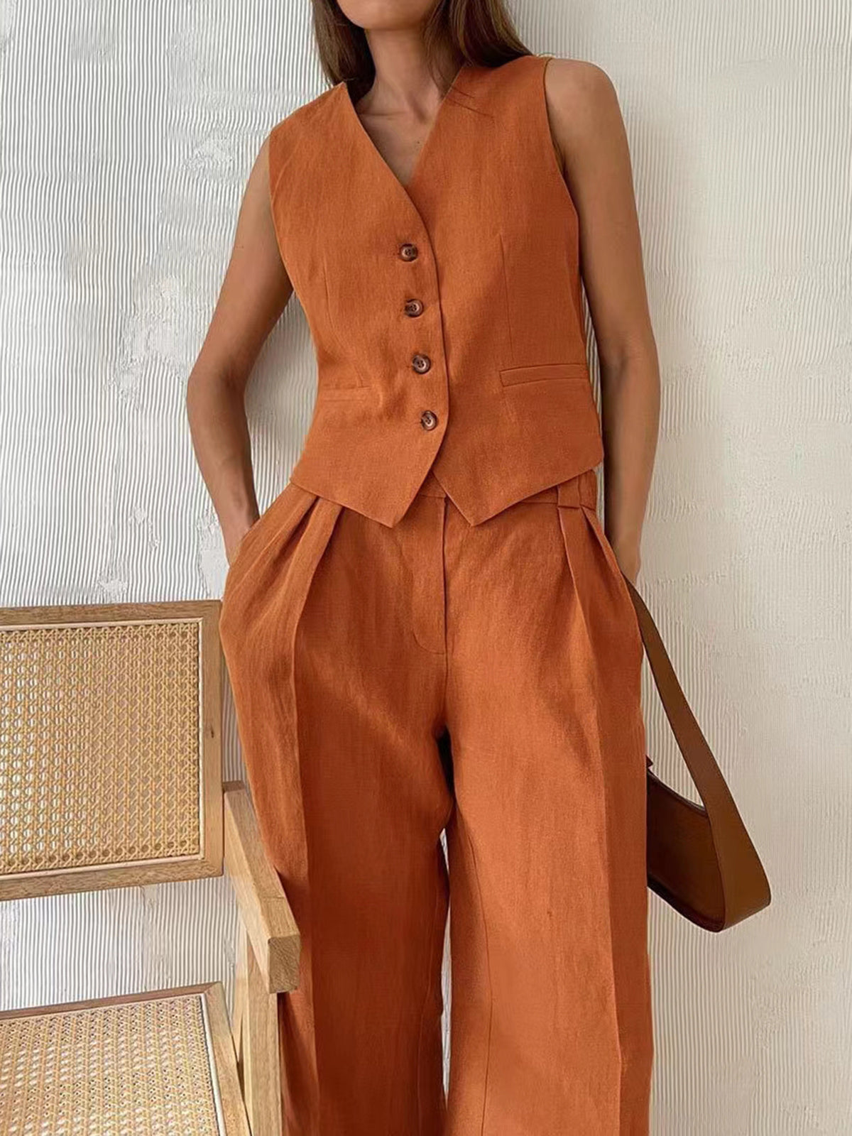 NaturEase airy cotton-linen trouser set 
