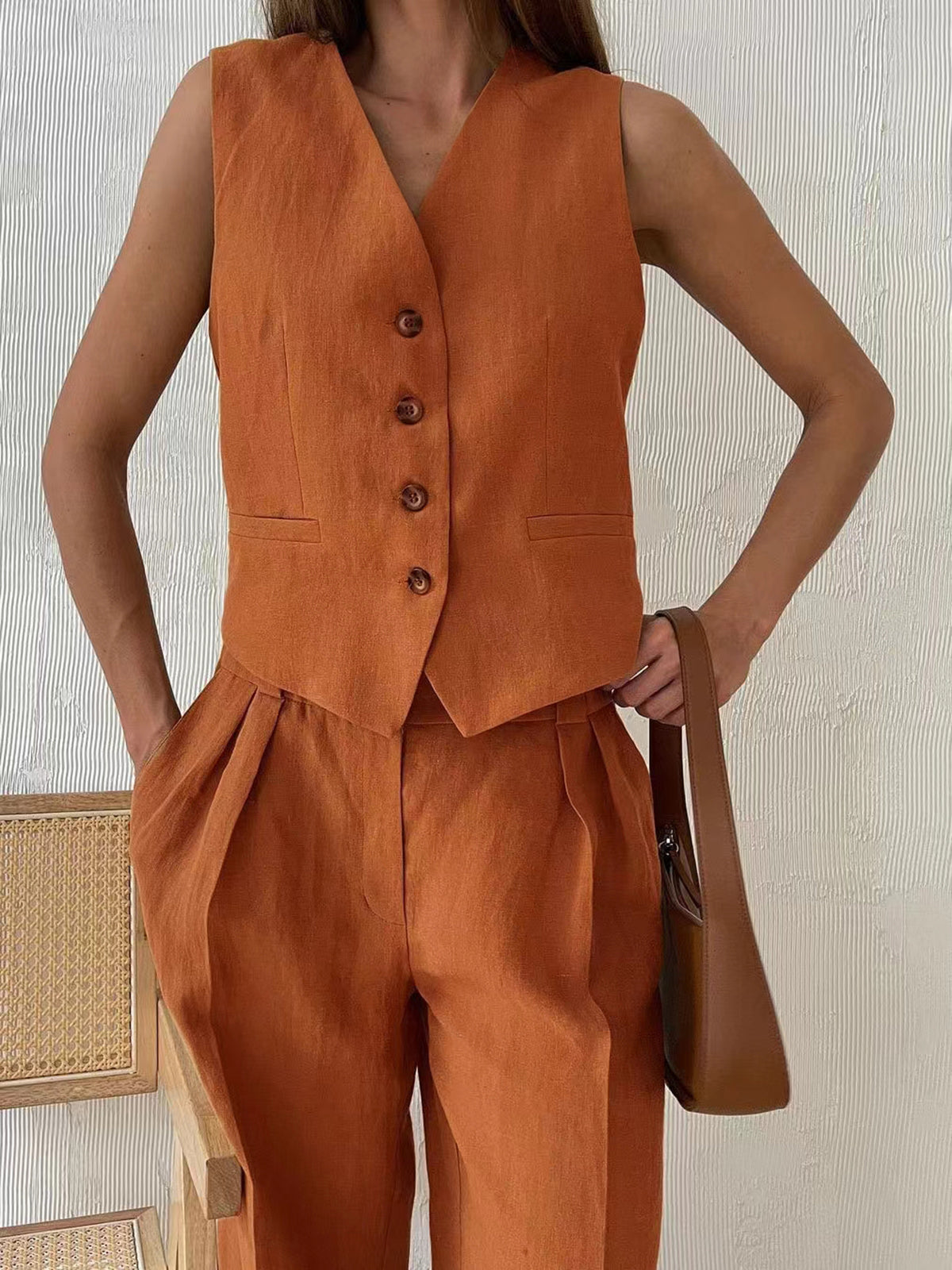 NaturEase airy cotton-linen trouser set 