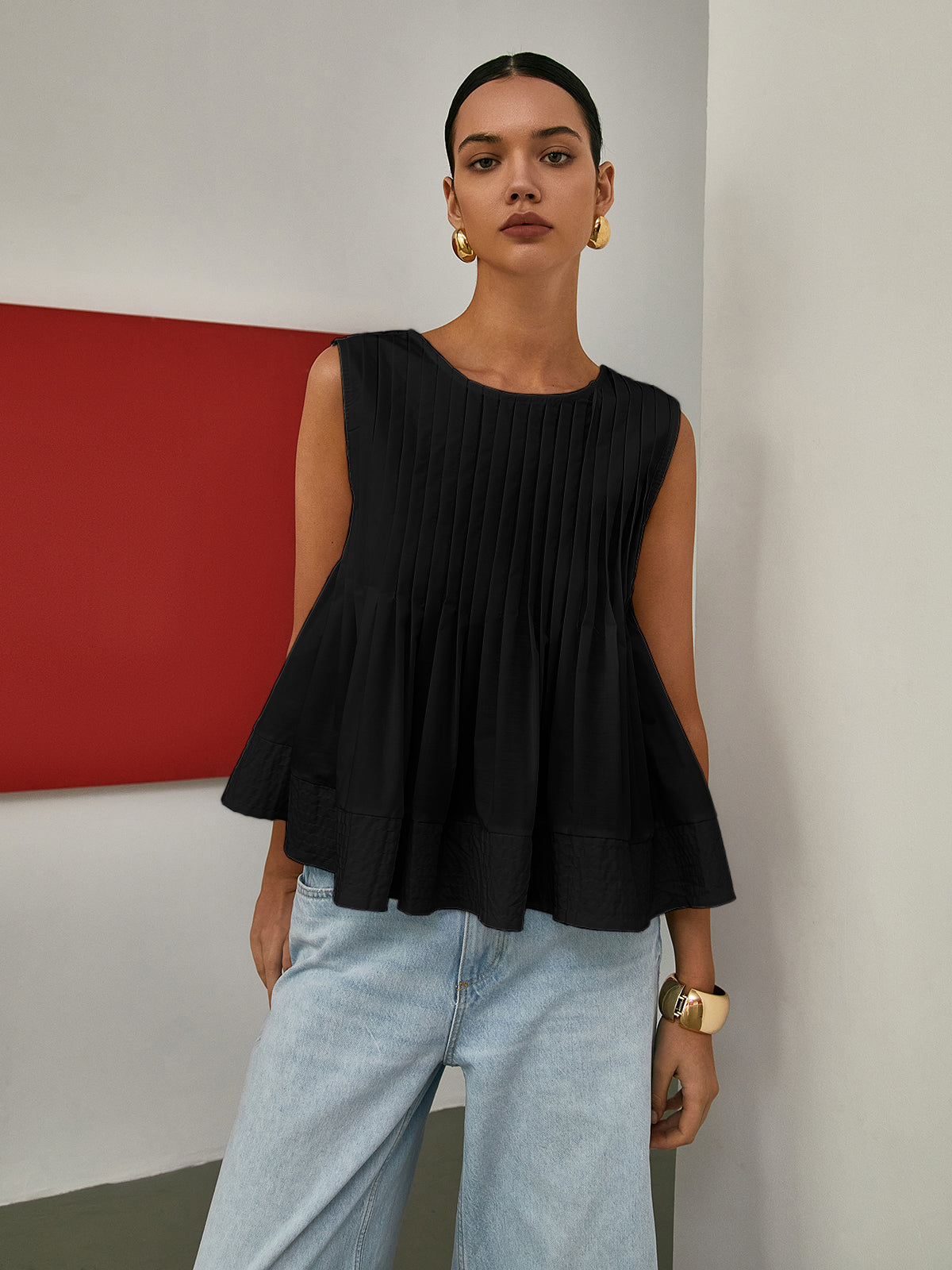 Chic elegant pleated peplum blouse 