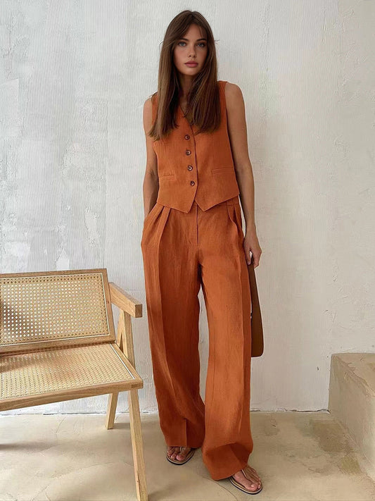NaturEase airy cotton-linen trouser set 