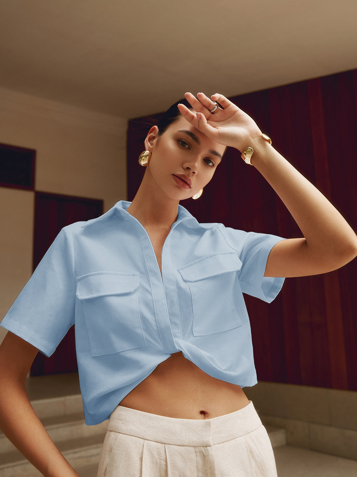 Purefabric luchtige katoen & linnen crop blouse