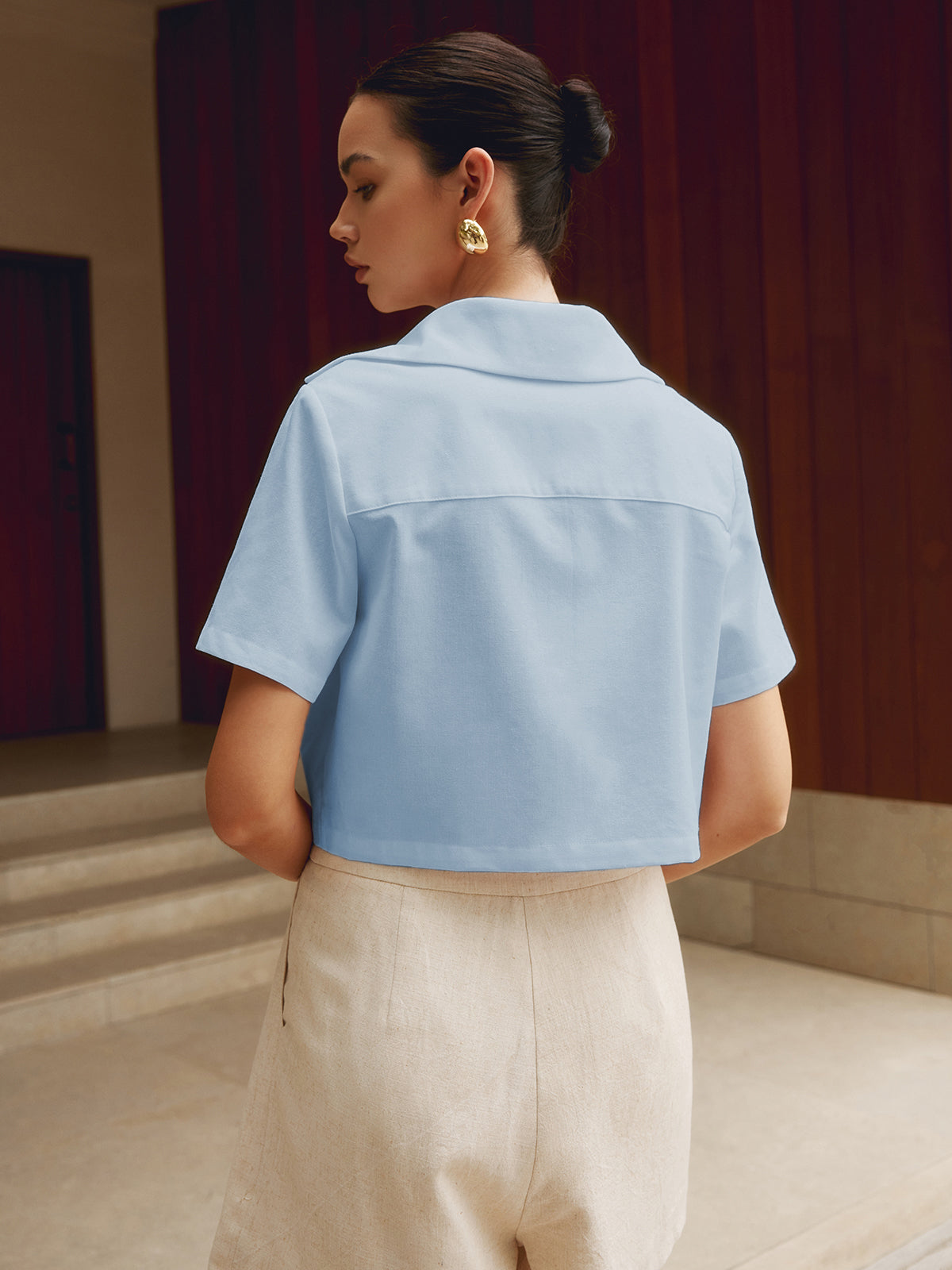Purefabric luchtige katoen & linnen crop blouse