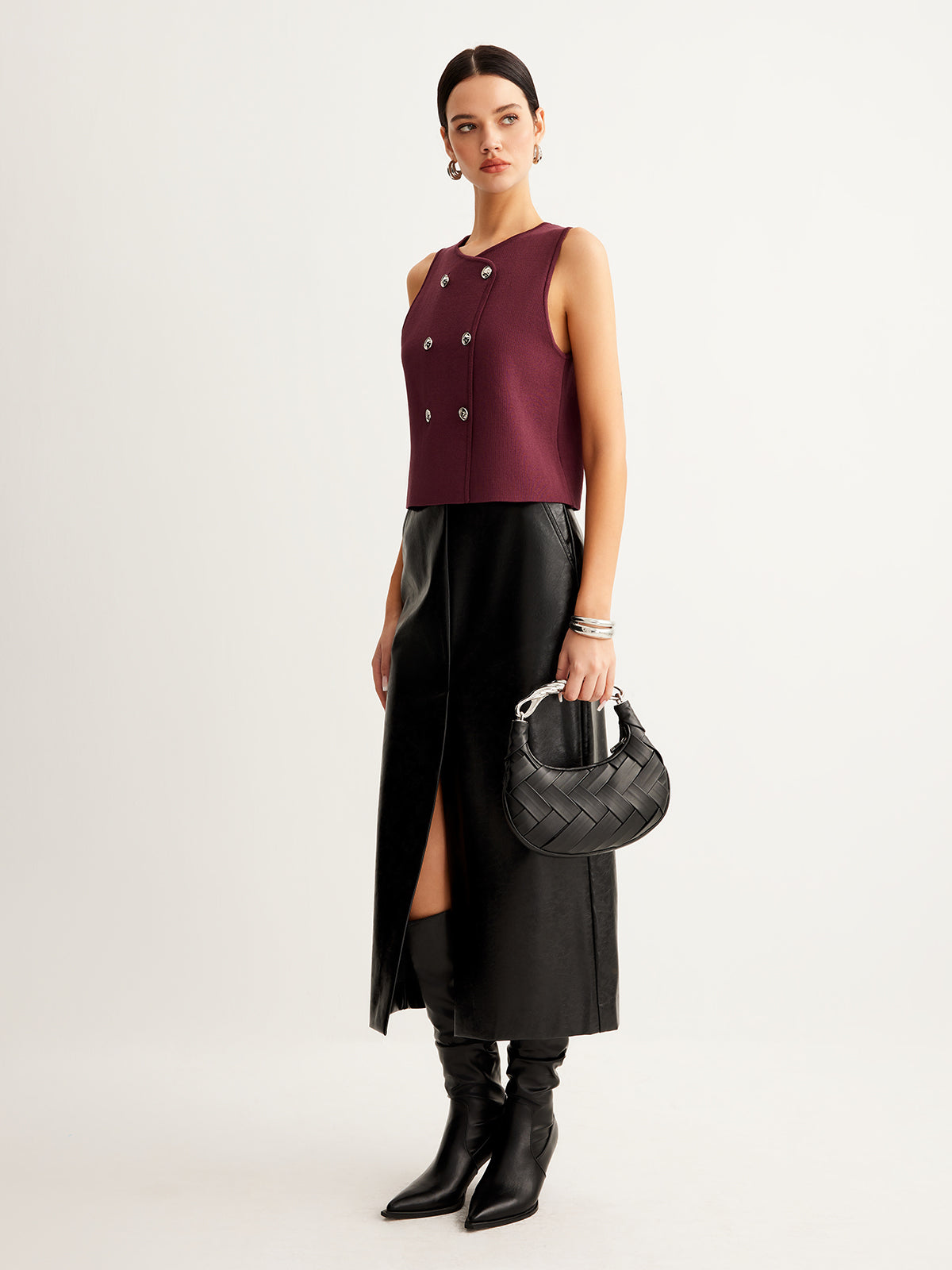 Petite chic button detail pullover vest 