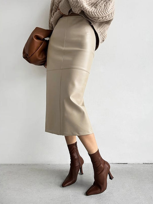EleganzaFX luxury faux leather midi skirt 