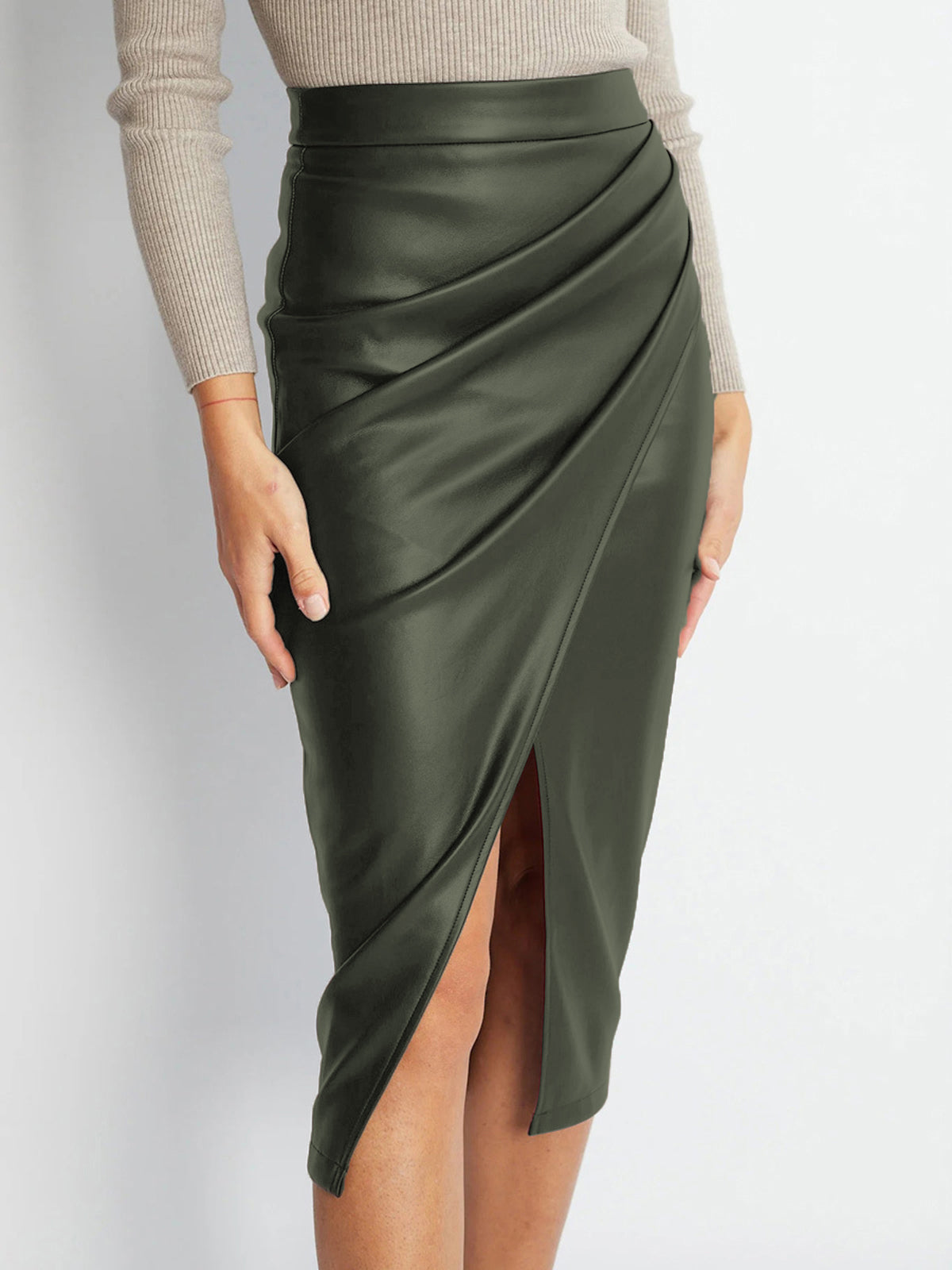 LuxeFlair pleated PU leather skirt 
