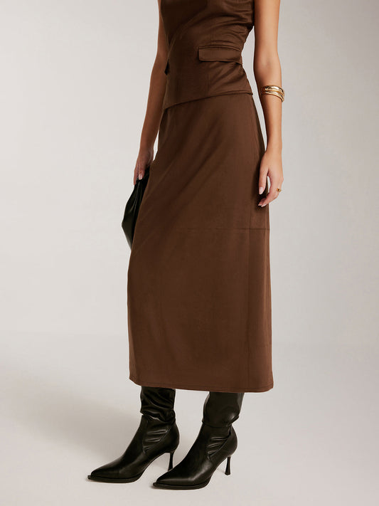 Luxury suede stylish zip skirt 