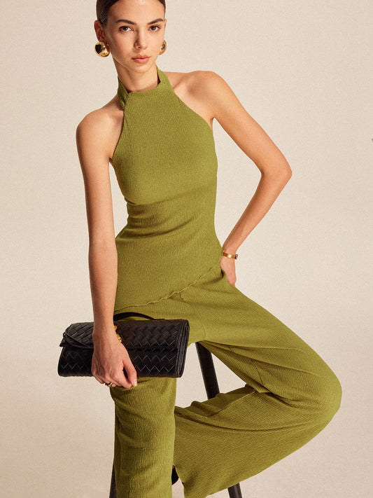 Elegant charm luxurious halterneck jumpsuit set