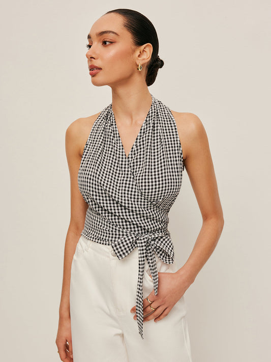 Gingham Halter Wrap Top 